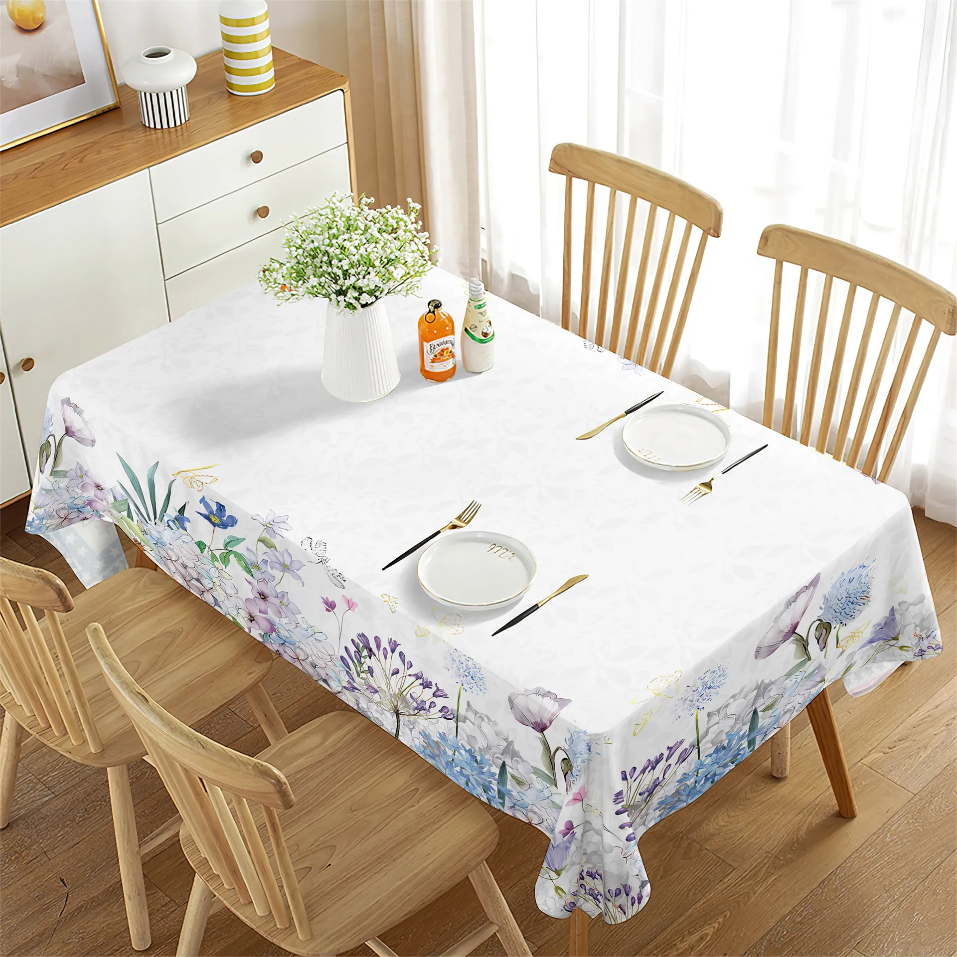 Waterproof Tablecloth Spring Summer Floral Rectangular Table Cloth Decorative Fabric For Dining Table Cover