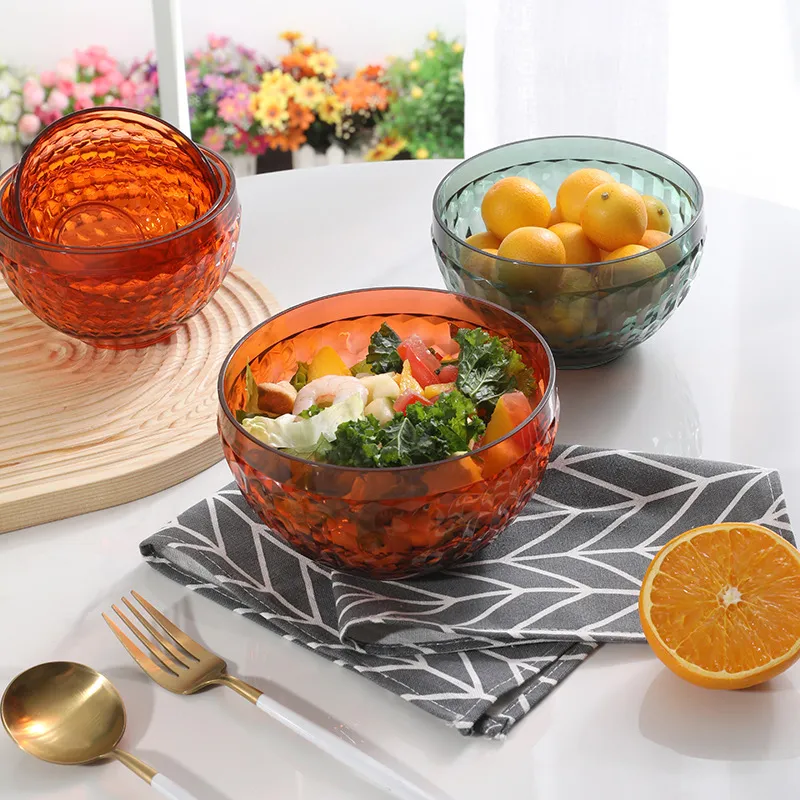 Saladier en Plastique à Motif Diamant de Luxe Créatif Ménage Bol de Fruits Transparent Ensemble de Vaisselle de Cuisine