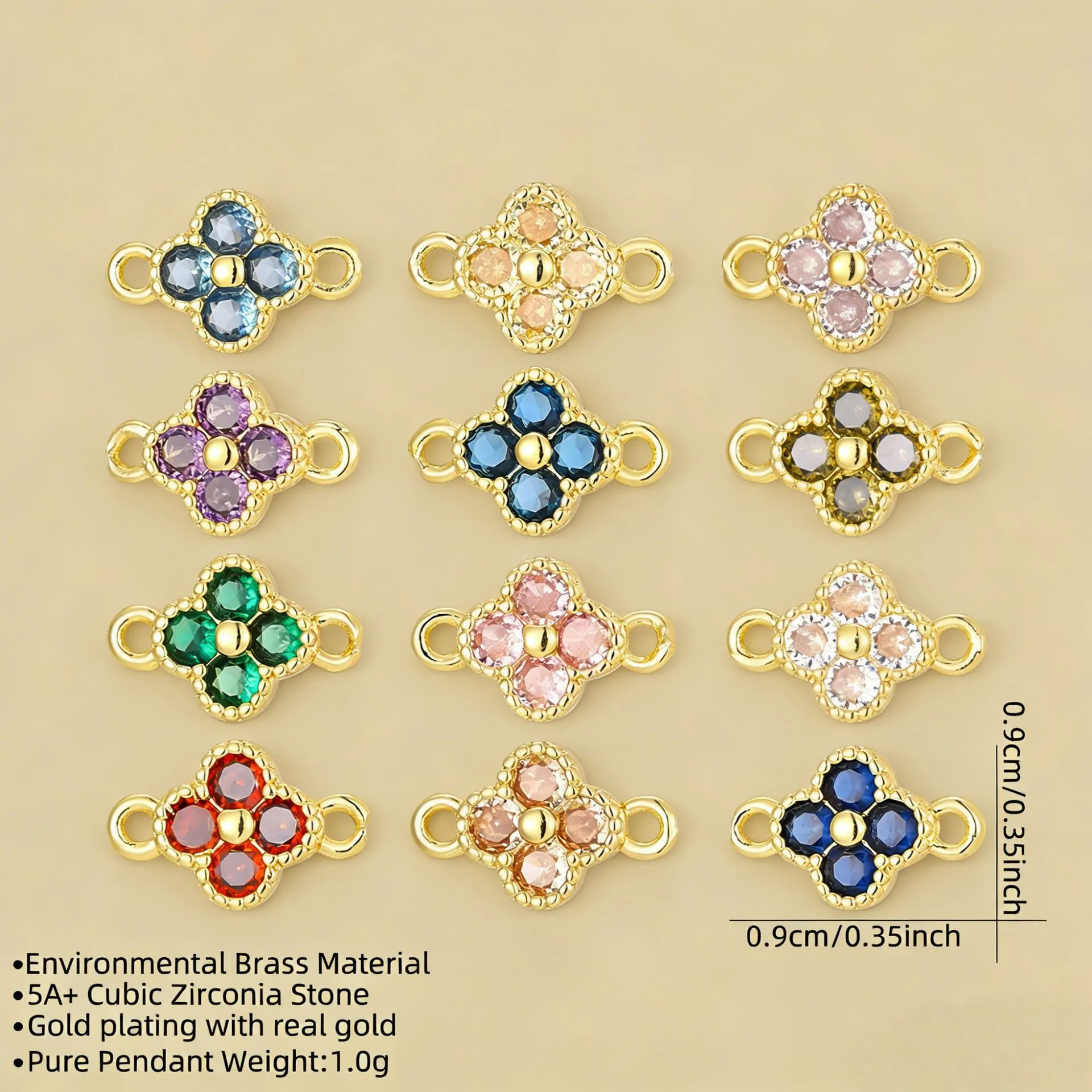 Copper Four Leaf Clover Pendant Zirconia DIY Jewelry Connector Charm Women Fashion Necklace Bracelet Accessories