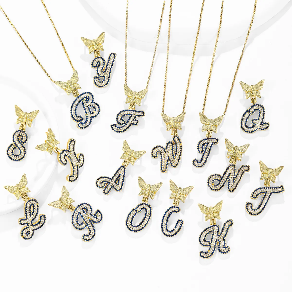 Modische Kupferlegierung Strass Schmetterling Buchstabe Anhänger Halskette Ins Stil Süße Tier Choker Schmuck Geschenk Für Damen