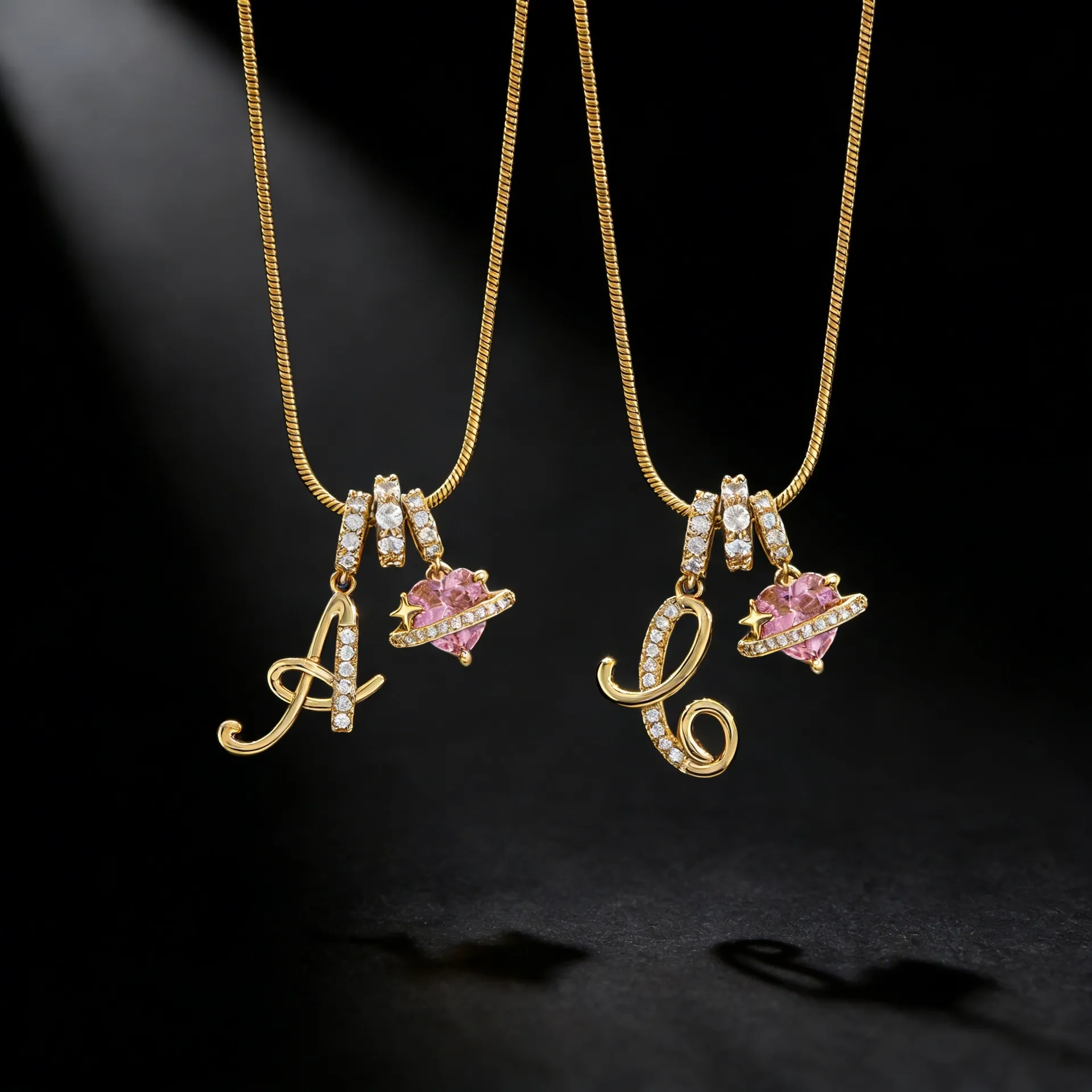 Stainless Steel Snake Chain Necklace Copper Zirconia Letter Heart Planet Pendant Fashion Jewelry For Women