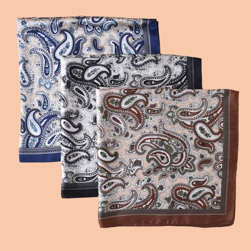 Écharpe Carrée de Mode pour Femmes Élégant Paisley Imprimé Satin Mousseline Foulard