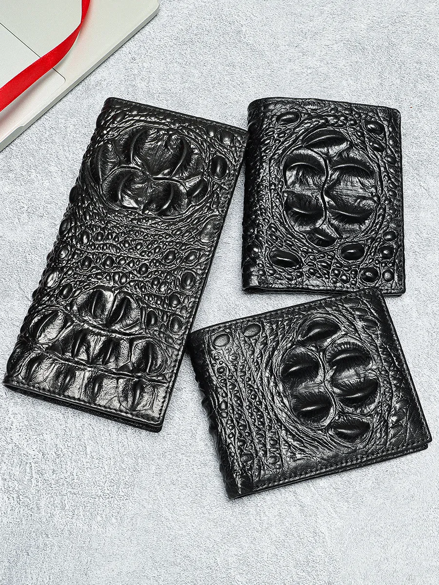 Cartera de Piel Auténtica de Cocodrilo para Hombre Negocios Largo y Corto Monedero de Vaca Tarjetero