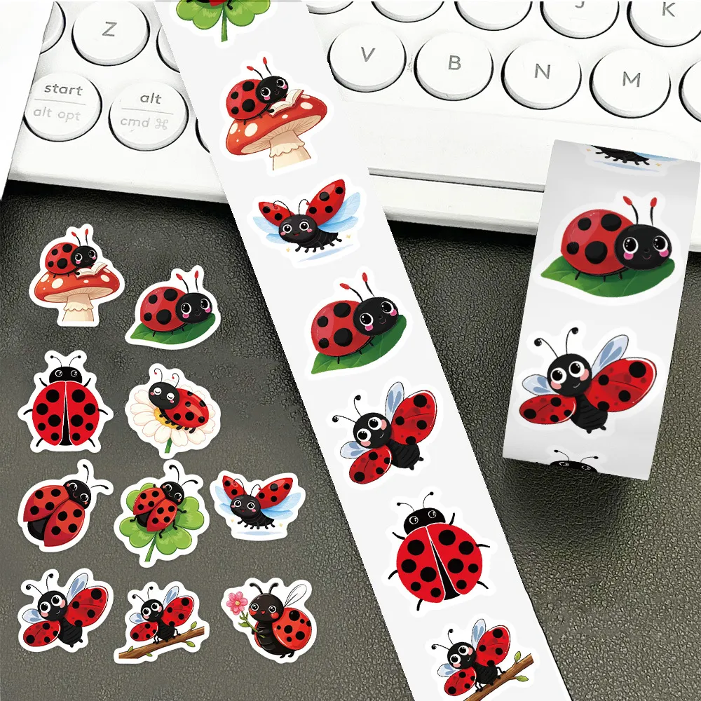 Cartoon Ladybug Roll Stickers Waterproof PVC Cute Insect Decals For Laptop Suitcase Journal Diary DIY Stationery Decoration