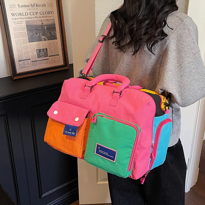 Gran Capacidad Bolsa de Viaje Duffel Bolsillos Múltiples Impermeable Bolsa de Gimnasio Maleta Para Mujeres