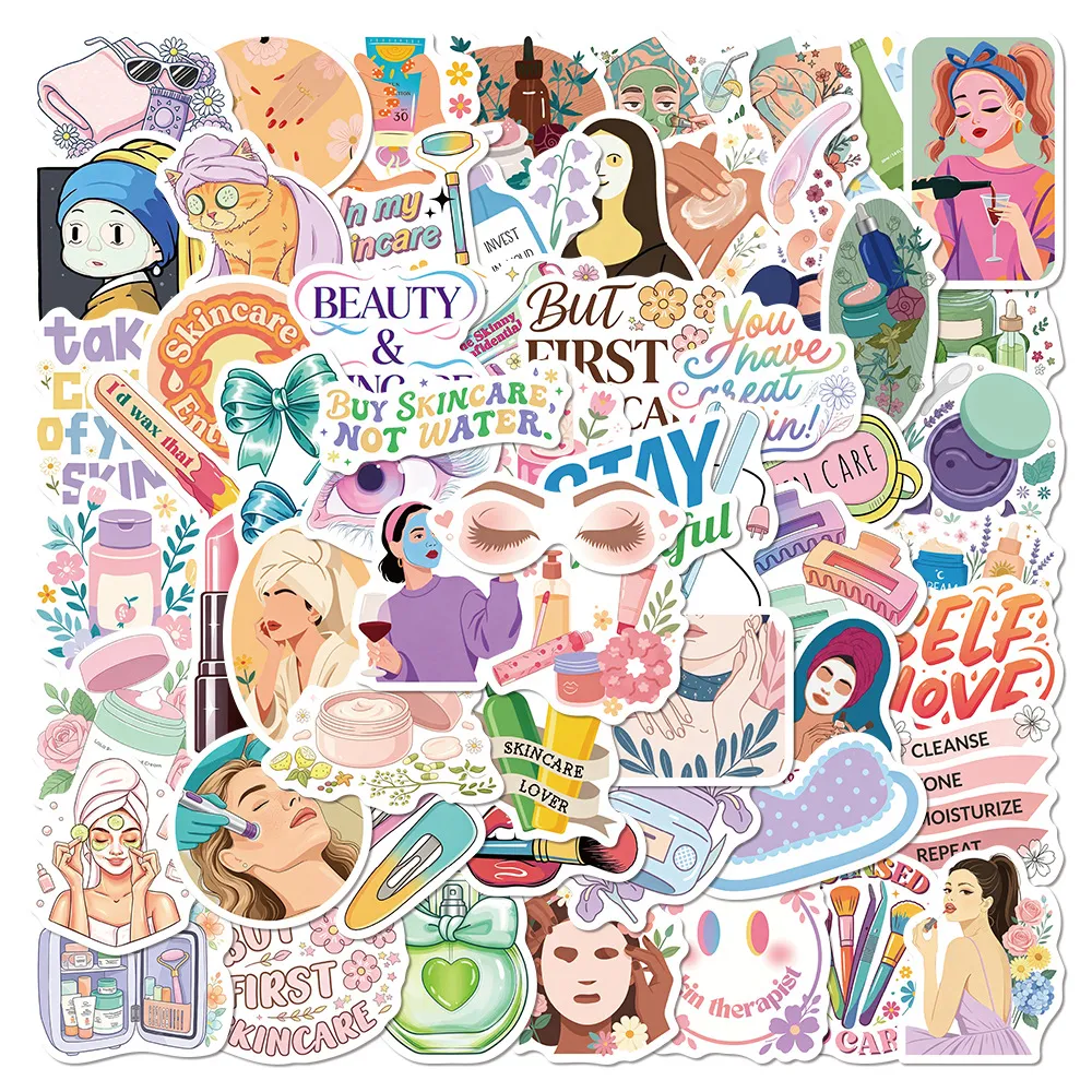 Waterproof PVC Cartoon Skincare Beauty Aesthetic Stickers Decals For Stationery Water Bottle Laptop