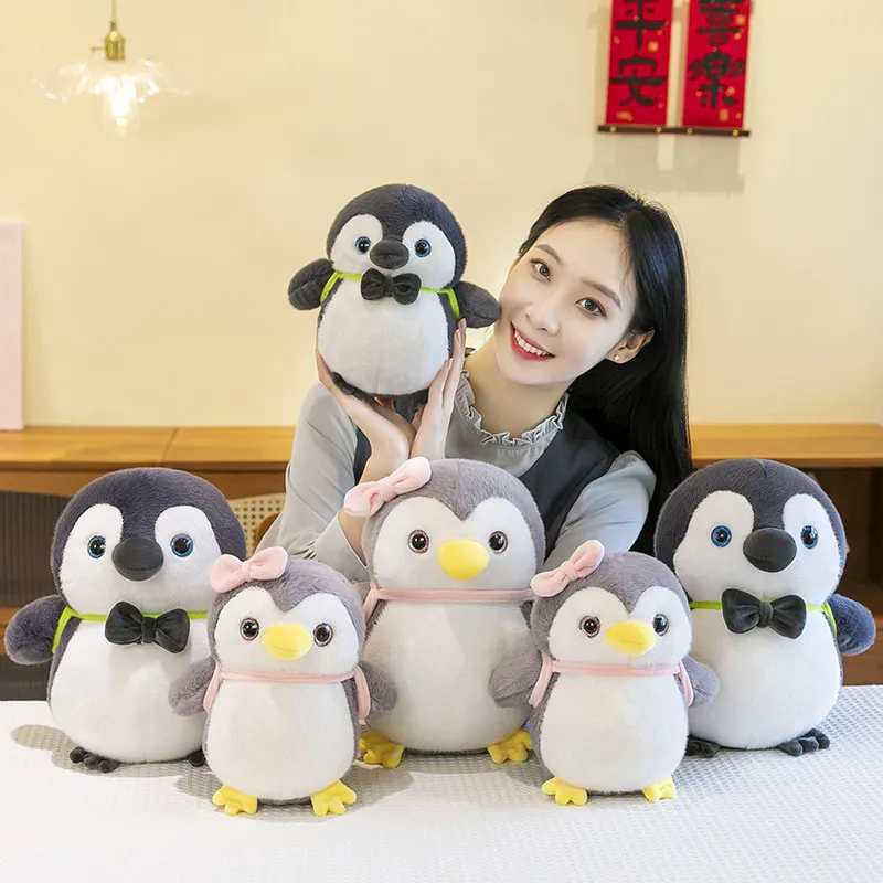 Süßes Pinguin Plüschtier Paar Mit Schleife Rucksack Weiche Kuscheltier Puppe Geburtstag Geschenk Für Kinder