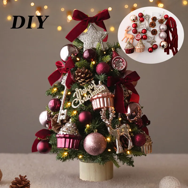 Mini Christmas Tree Decoration DIY Material Pack Desktop Ornament Holiday Party Festive Home Decor Supplies