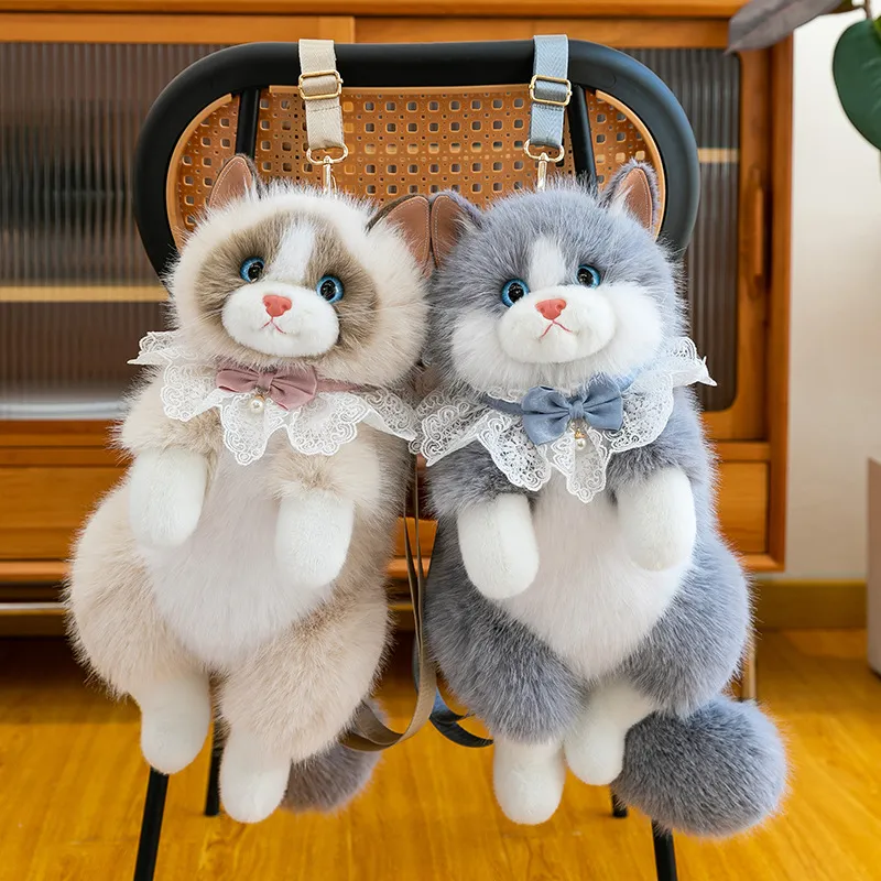 Cute Simulation Ragdoll Cat Plush Toy Backpack Soft Stuffed Animal Doll Casual School Bag Girls Birthday Gift
