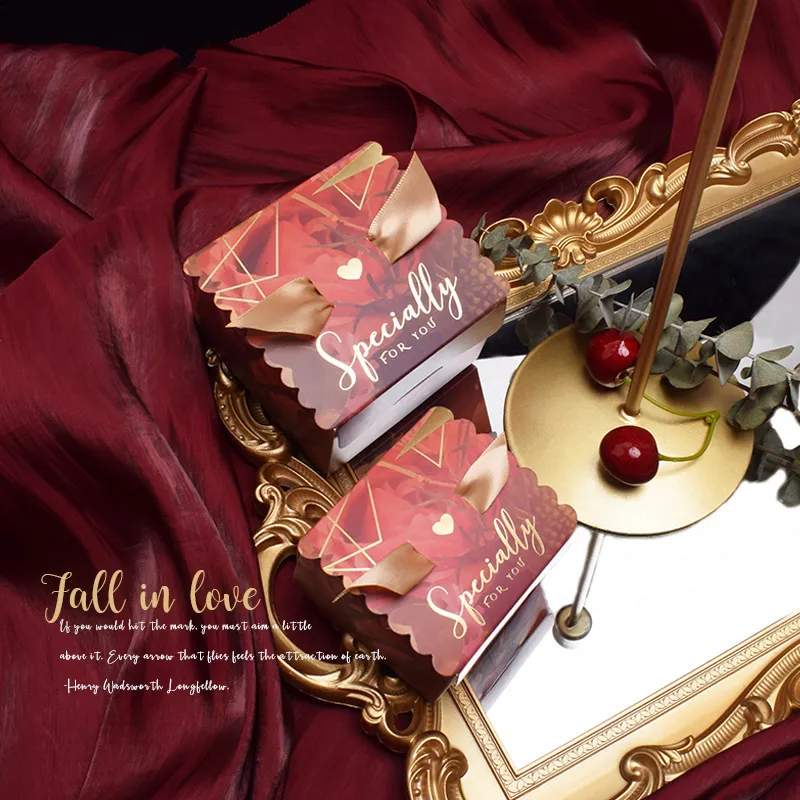 Trouwbonbon Doos Europese Stijl Papier Geschenkdoos Met Goudfolie Strik Lint Voor Verlovingsfeest Cadeau Verpakking