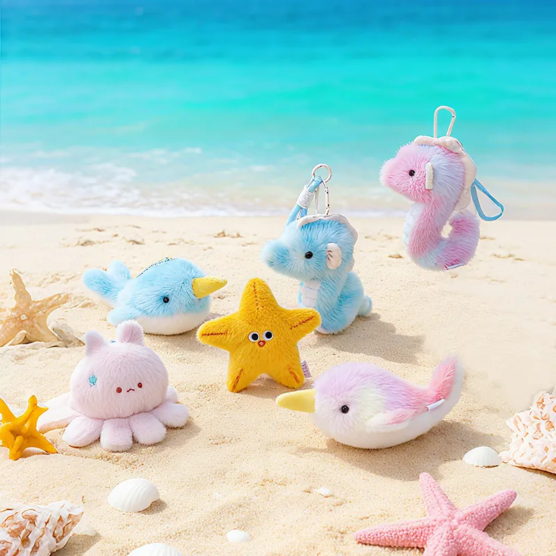 Cartoon Ocean Series Cute Octopus Seahorse Starfish Plush Toy Pendant Soft Healing School Bag Keychain Stuffed Animal Gift