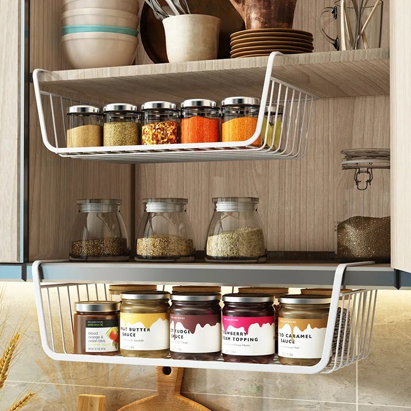 Cestello Sospeso Portaoggetti Sotto Tavolo in Acciaio al Carbonio Organizer per Divisorio per Mobili da Cucina Scaffale in Filo