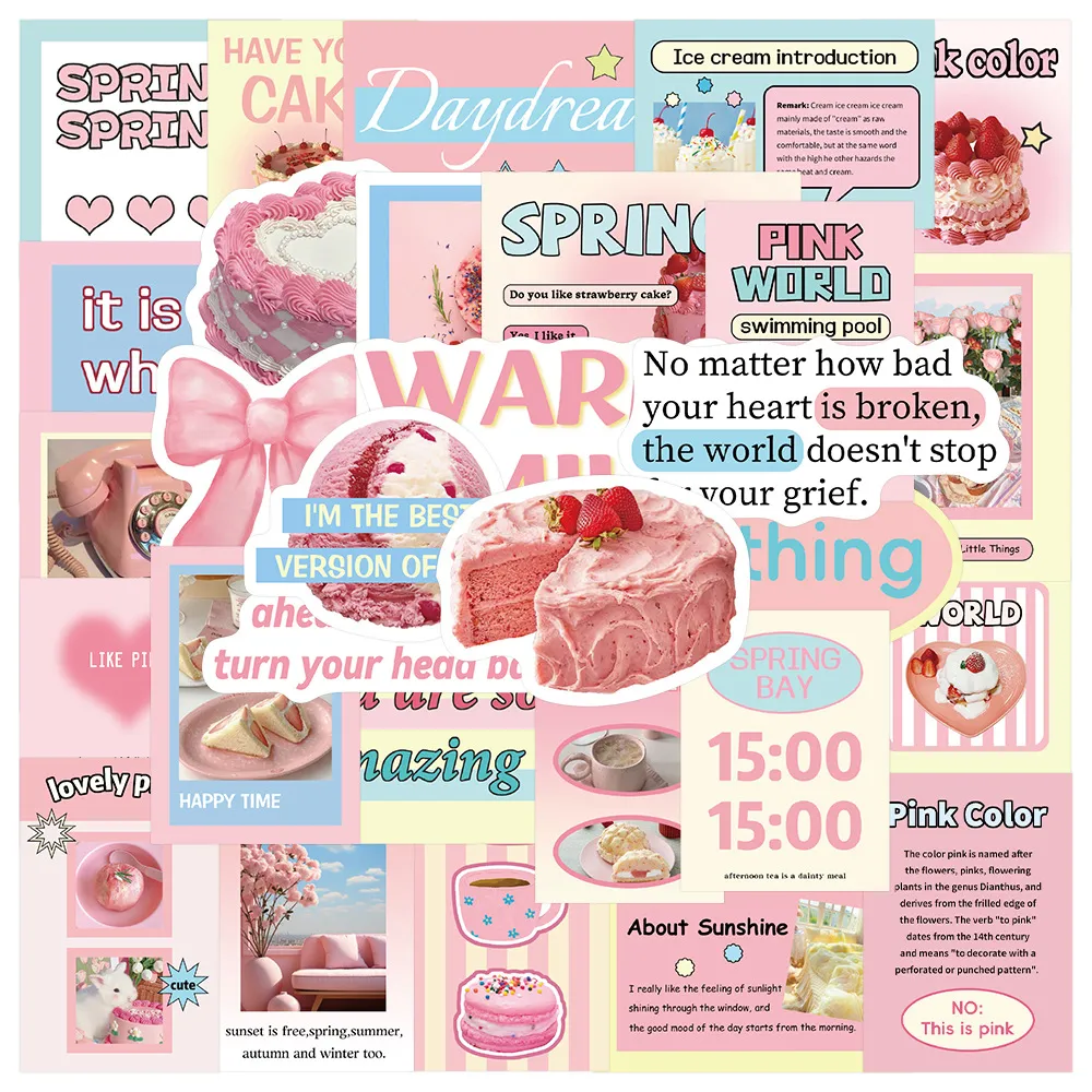 Roze Cartoon Serie Decoratieve Stickers Pak Waterdichte PVC Decals Voor Dagboek Notitieboek Skateboard DIY Ambacht