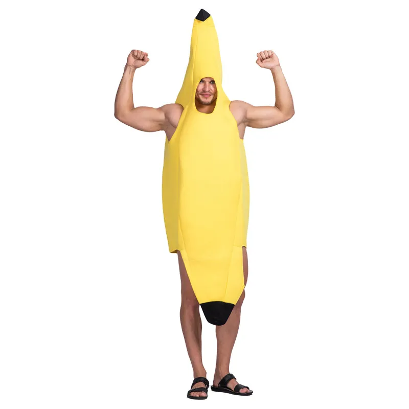Costume De Banane D'Halloween Adulte Enfant Drôle De Fruit Tropical Combinaison Cosplay Fête Performance Tenue Déguisement