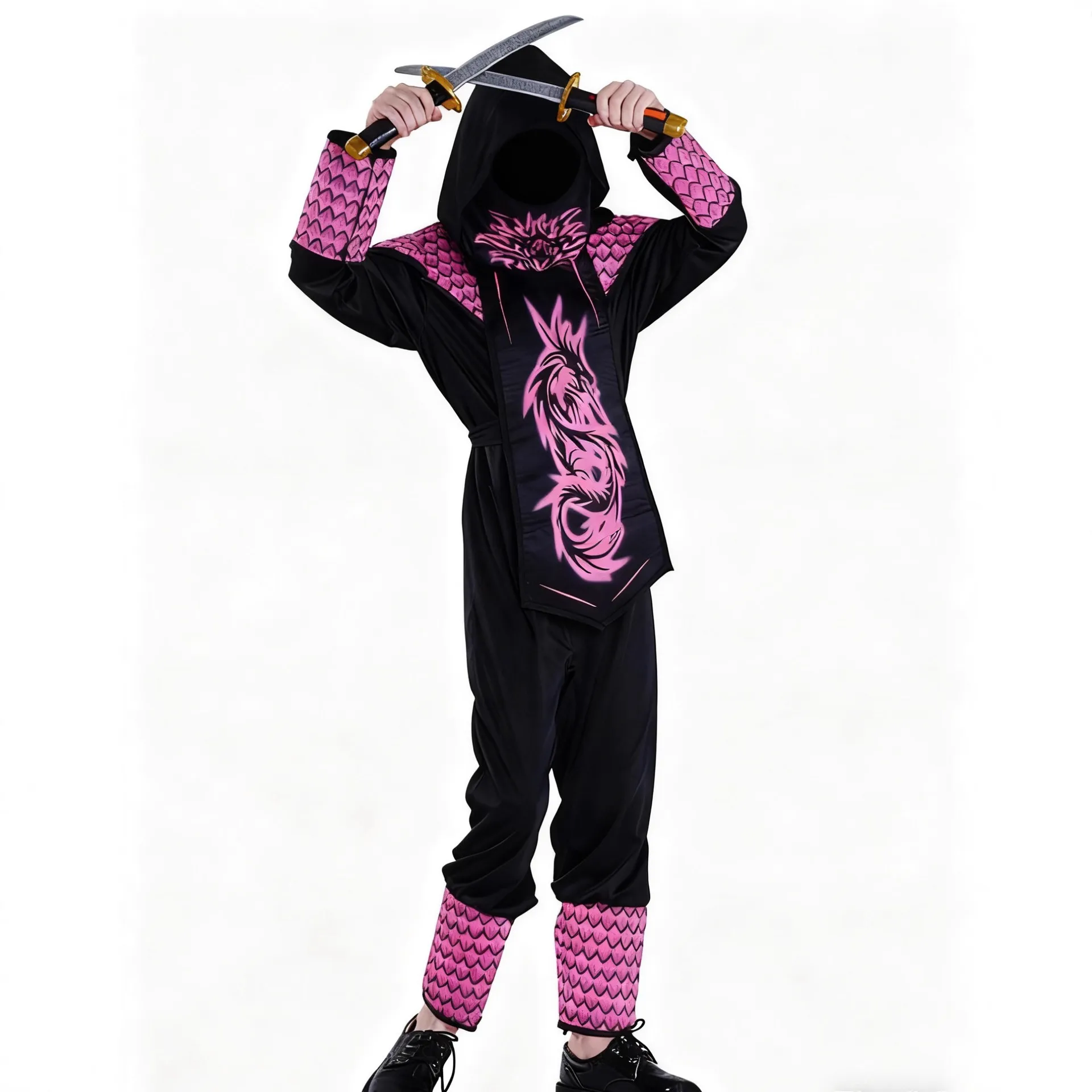Kids Ninja Costume Role Play Outfit Hooded Top Pants Mask Set For Halloween Christmas Party Stage Performance