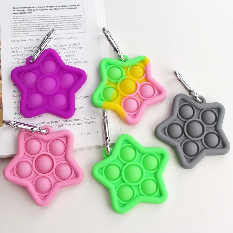 Star Silicone Fidget Toy Pop It Keychain Sensory Stress Relief Toy Portable Finger Press Toy For Kids Adults