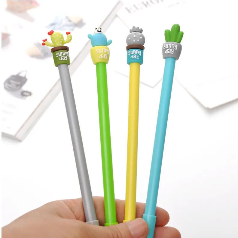 Creative Cactus Gel Pen Cute Cartoon Potted Plant Student Writing Pen Office Stationery Supplies Black Ink Rollerball