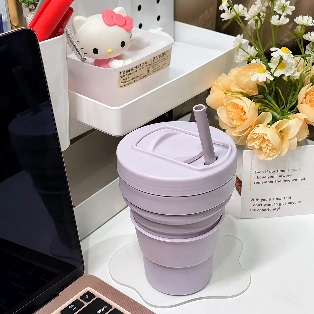 Portable Foldable Silicone Coffee Cup With Straw Leakproof Travel Water Mug Outdoor Telescopic Drinking Cup For Daily Use