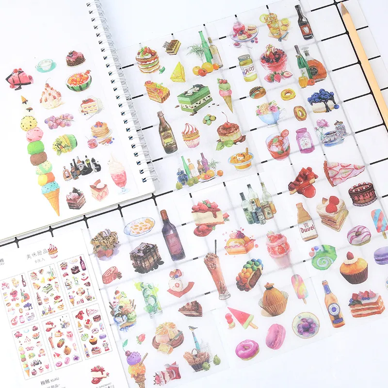Adesivi Decorativi in Carta Washi Tema Carino Cibo Torta Dessert Scrapbooking Cancelleria Diario Forniture Fai da Te