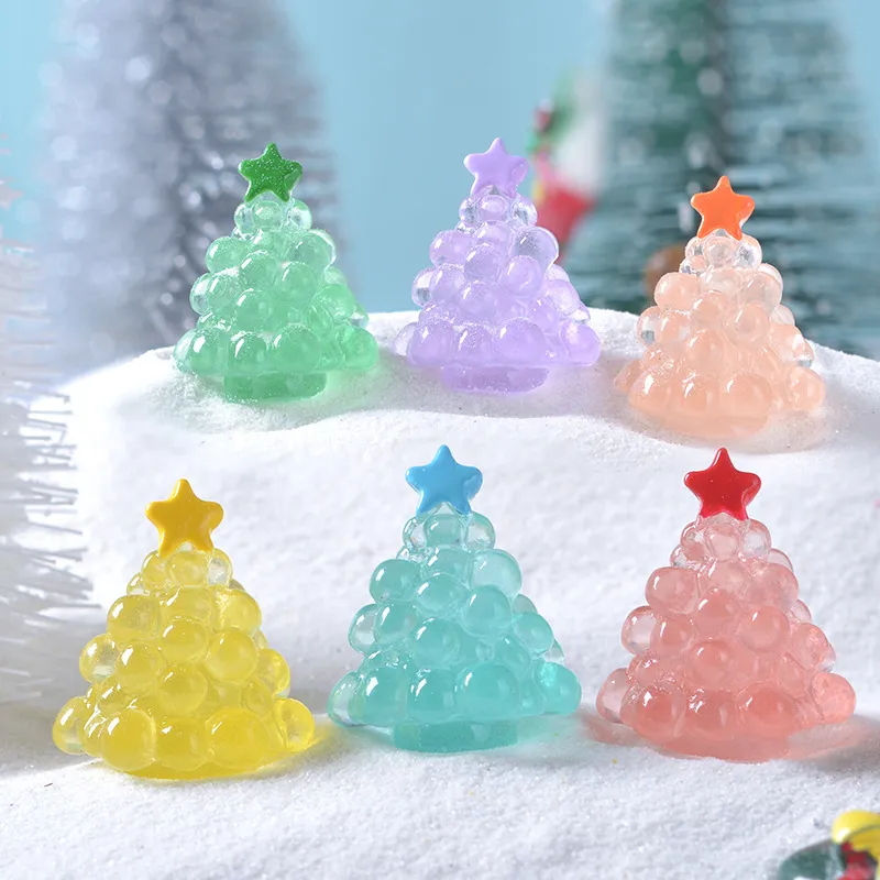 Christmas Night Light Small Grape Christmas Tree Micro Landscape Snow Scene Resin Ornament DIY Miniature Figurine