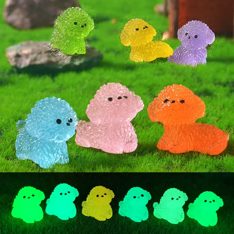 Mini Resin Bichon Frise Dog Figurines Night Light Puppy Miniature Ornaments For Micro Landscape DIY Car Dashboard Decoration
