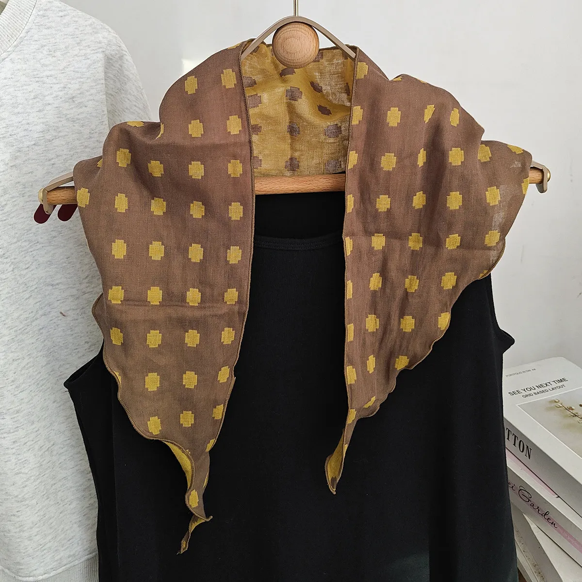Retro Polka Dot Reine Baumwolle Dreiecktuch Damen Literarisch Kariert Doppelseitig Dekorativ Halstuch Kopfband