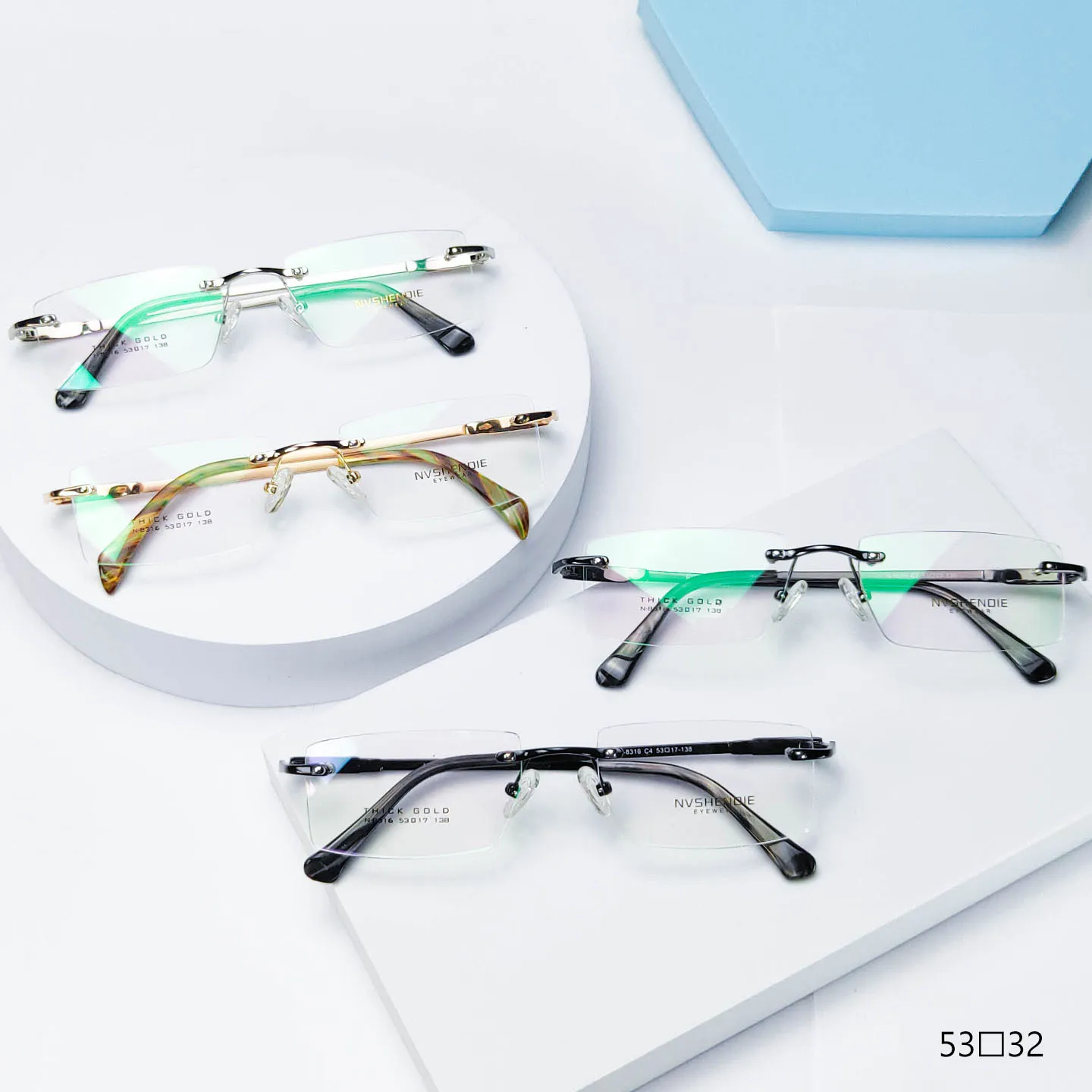 Monture de Lunettes Optiques Sans Monture en Pur Titane pour Hommes Verre Plat Clair Taillé en Diamant Lunettes de Myopie d'Affaires