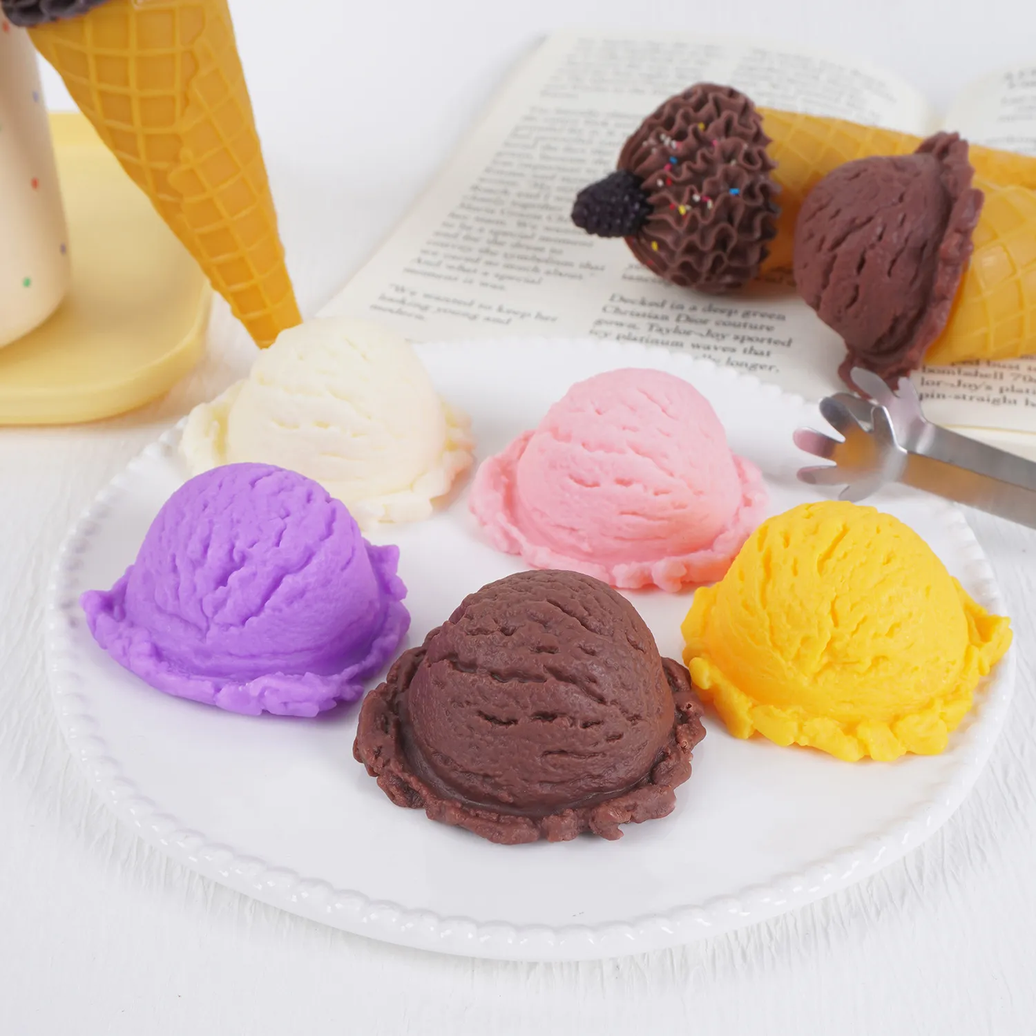 PVC Simulation Ice Cream Ball Model Fake Food Play Ice Cream Head Accessories Photography Props Home Decor