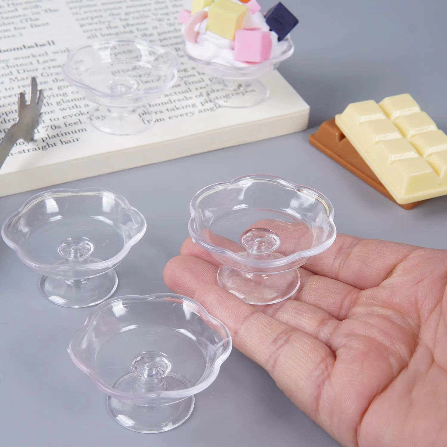 Miniature Transparent Tray Cup DIY Food Play Dessert Cup Accessories Miniature Scene Fruit Tray Container