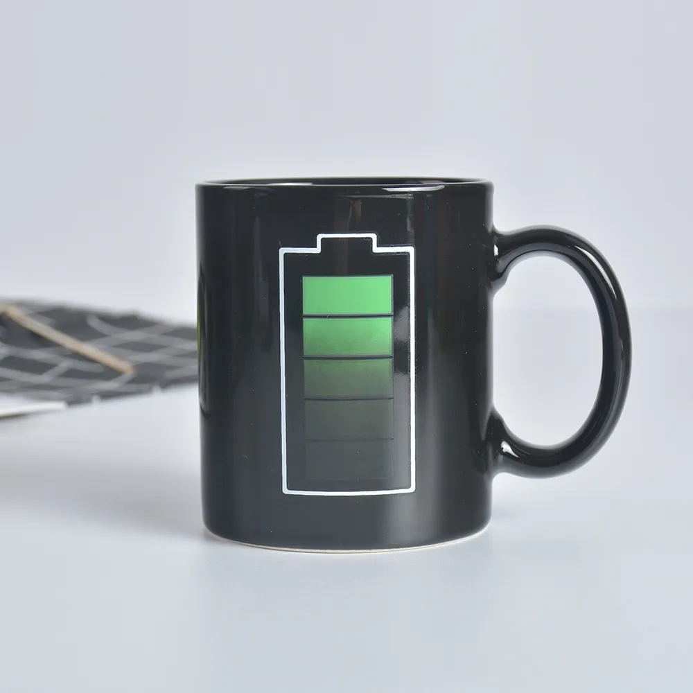 Kreative Batterie Farbverändernde Keramik Tasse Wärmeempfindliche Thermochrome Kaffeetasse Mit Löffel Für Büro Zuhause