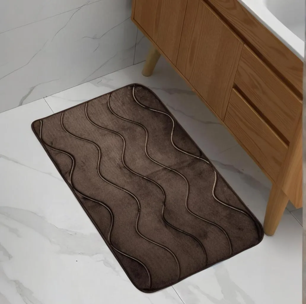 Tappetino da Bagno Assorbente Antiscivolo Memory Foam Motivo ad Onda Tappeto per Bagno Copertura per Water Tappetino a Forma di U Set di Tappetini