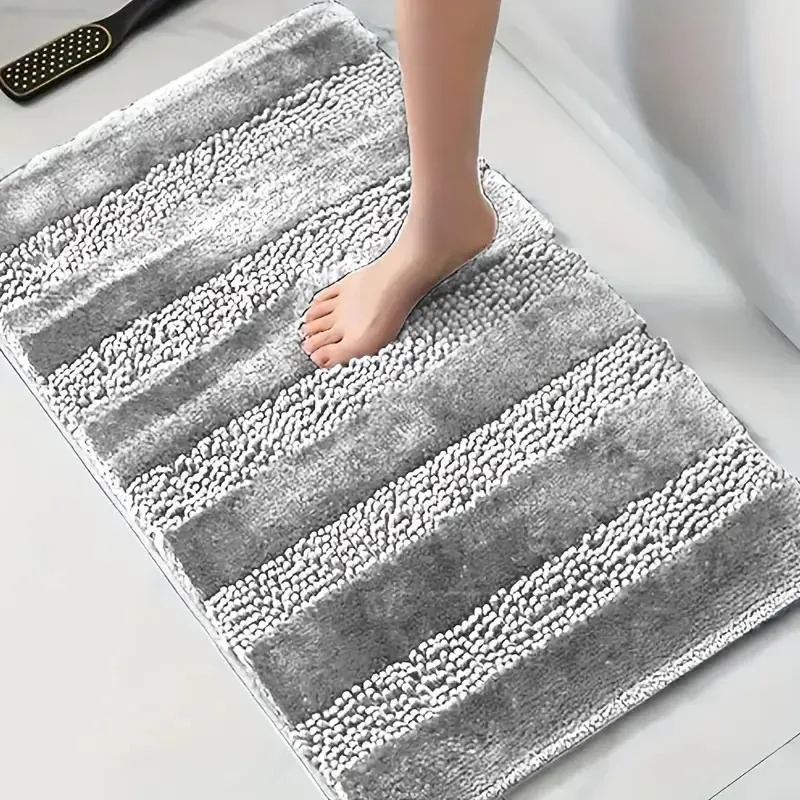 Tappetino da Bagno in Ciniglia Antiscivolo Assorbente Tappeto per Porta Rigato Morbido Shaggy per Soggiorno Camera da Letto