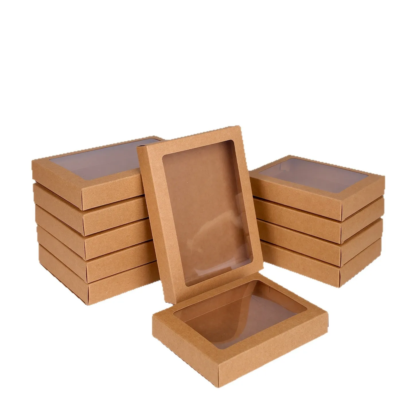 Kraft Paper Packing Box Clear Window Gift Box For Postcards Cookies Candy Biscuit Packaging Storage Container
