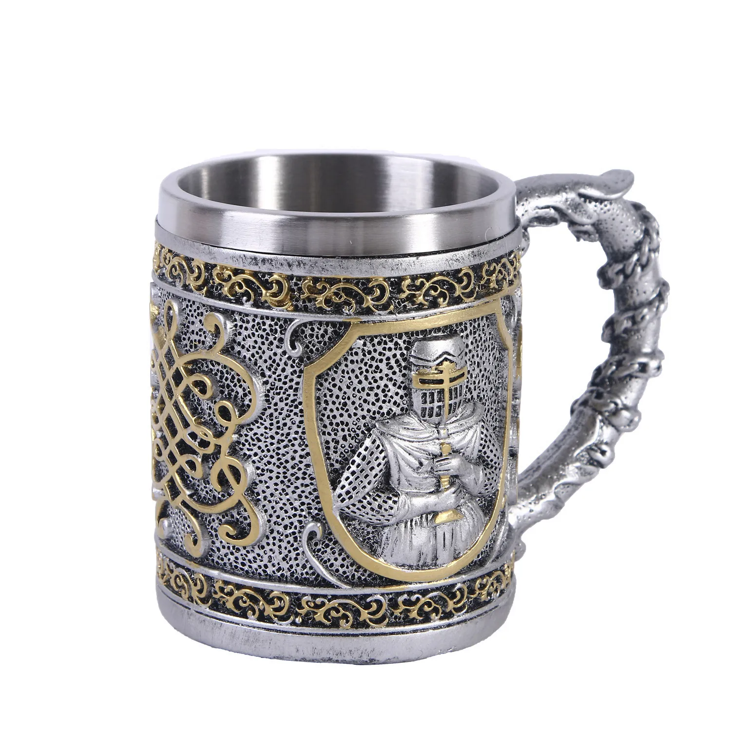 Medieval Skull Beer Mug Stainless Steel Resin Gothic Drinking Cup Antique Retro Tableware Home Bar Decor