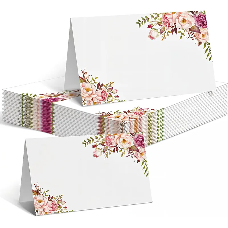 Tarjetas de Sitio de Boda Estampado Floral Plegable Marcadores de Mesa de Papel Tarjetas de Escolta para Fiesta de Boda Decoración