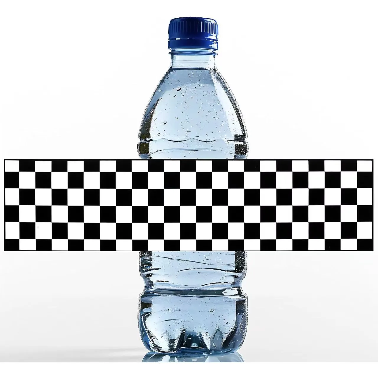 Pegatinas de Etiquetas de Botella de Agua de Carreras a Cuadros Blanco y Negro Impermeables Calcomanías de Fiesta