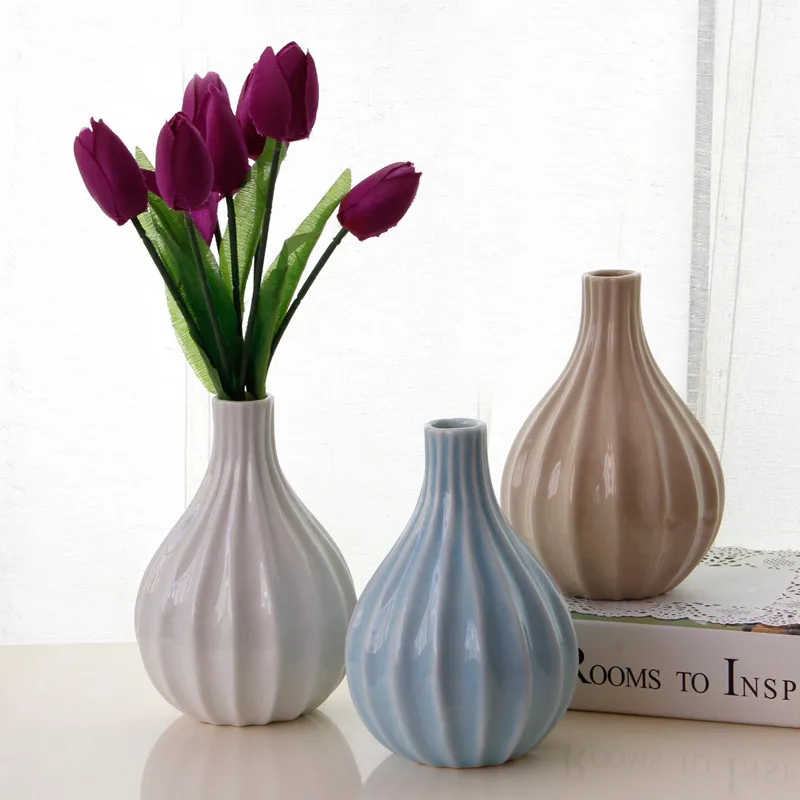 European Minimalist Mediterranean Vintage Ceramic Vase Desktop Color Striped Flower Vase Home Decor Living Room Ornaments