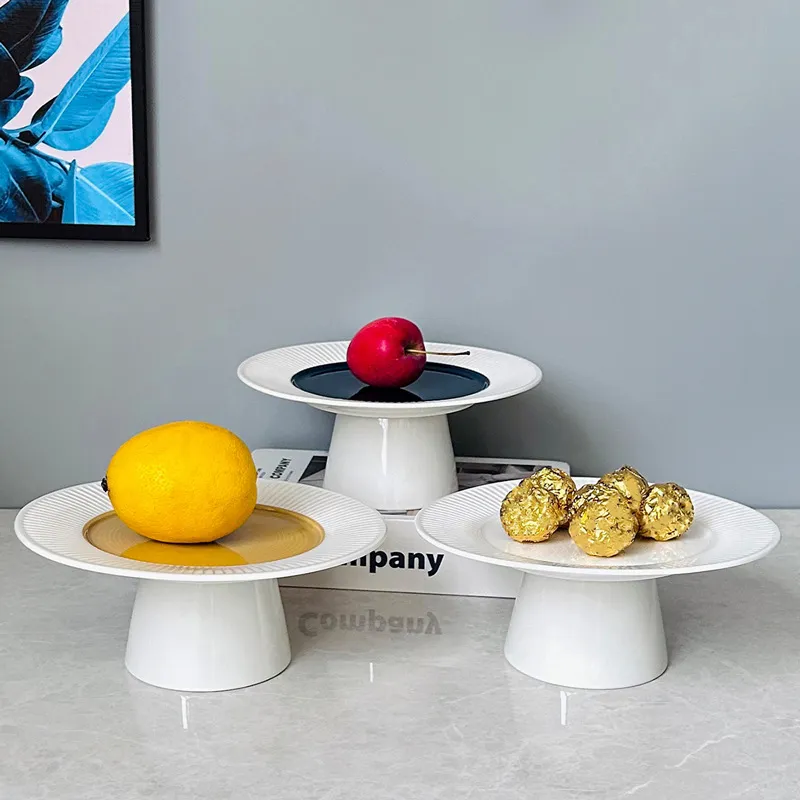 Modern Minimalist Radial Ceramic Cake Plate High Foot Fruit Dessert Serving Dish For Home Kitchen Table Decor