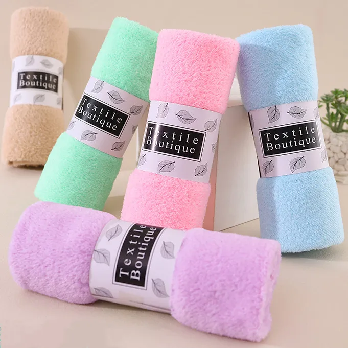 Serviette en Polaire Corail Haute Densité Absorbante Séchage Rapide Serviette Visage Douce Avec Emballage Bandeau Pour Maison Salle de Bain Hôtel