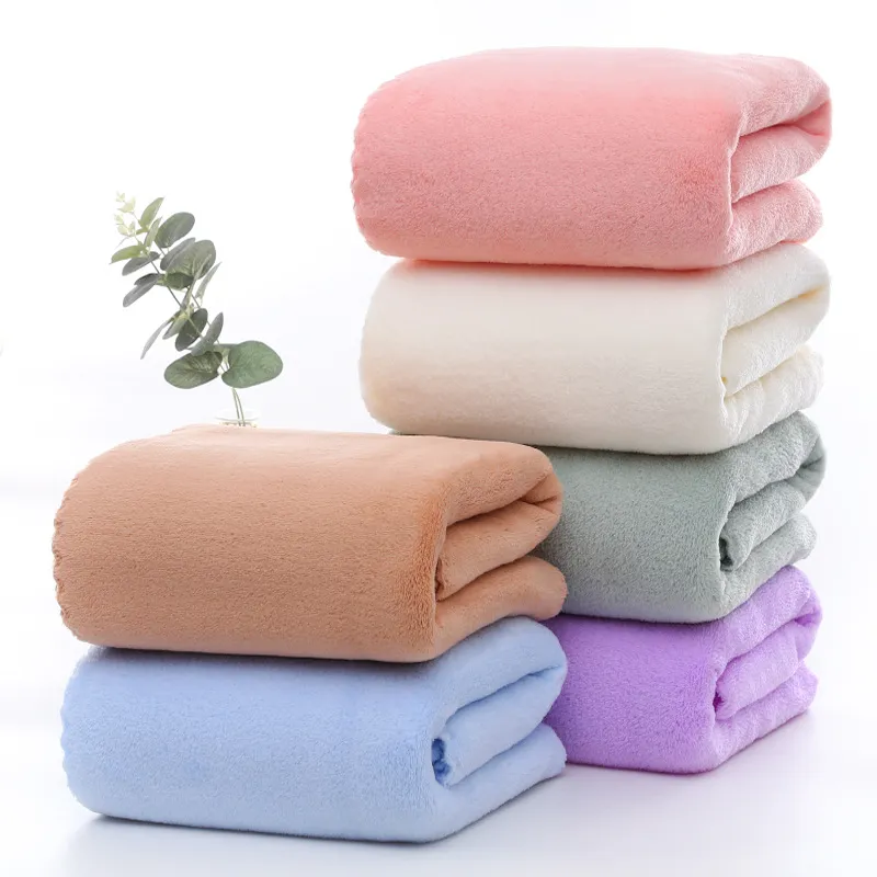 Drap de Bain en Fleece de Corail Épaissi Adulte Absorbant Doux Pour Maison Salle de Bain Hôtel Bord Ondulé Séchage Rapide
