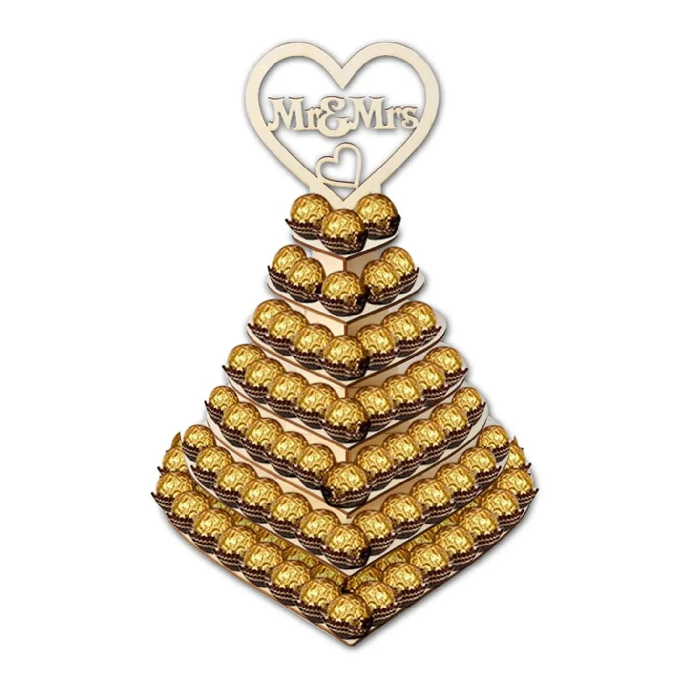 Présentoir à Chocolat Étagé en Bois en Forme de Cœur Mr Mrs Fête de Mariage Dessert Cupcake Support Décoration de Fiançailles