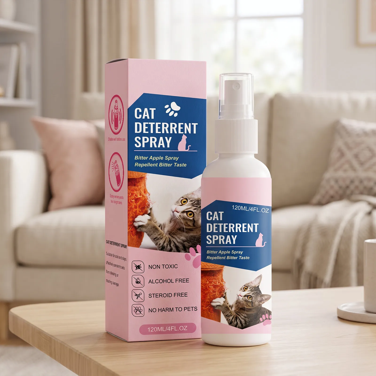 Cat Repellent Spray Bitter Apple Anti Scratch Training Deterrent Safe Non Toxic Formula For Indoor Home Pets