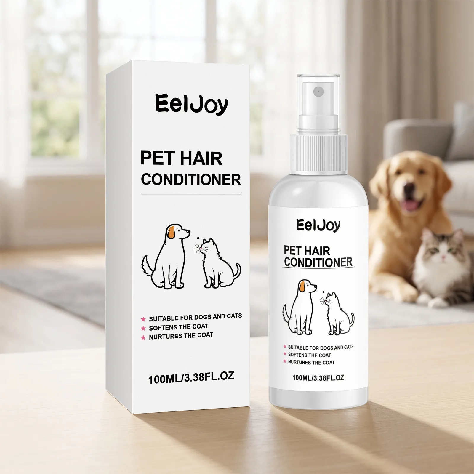 Spray Suavizante para Pelo de Mascota Limpieza Suave y Cuidado Brillante Sin Enjuague Portátil Spray de Cuidado para Pelo de Perro y Gato