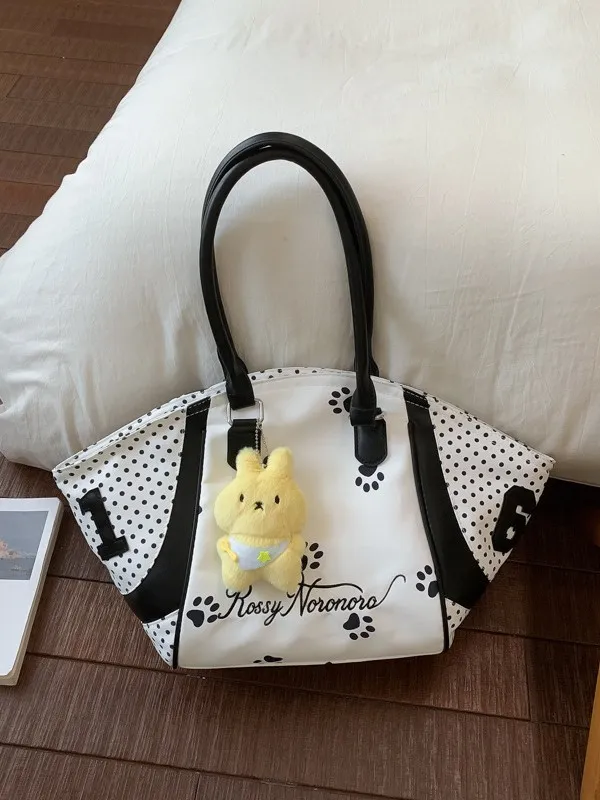 Bolso Saco de Lunares de Gran Capacidad Mujer Moda Casual Bolso Bandolera Elegante Bolso de Mano con Colgante