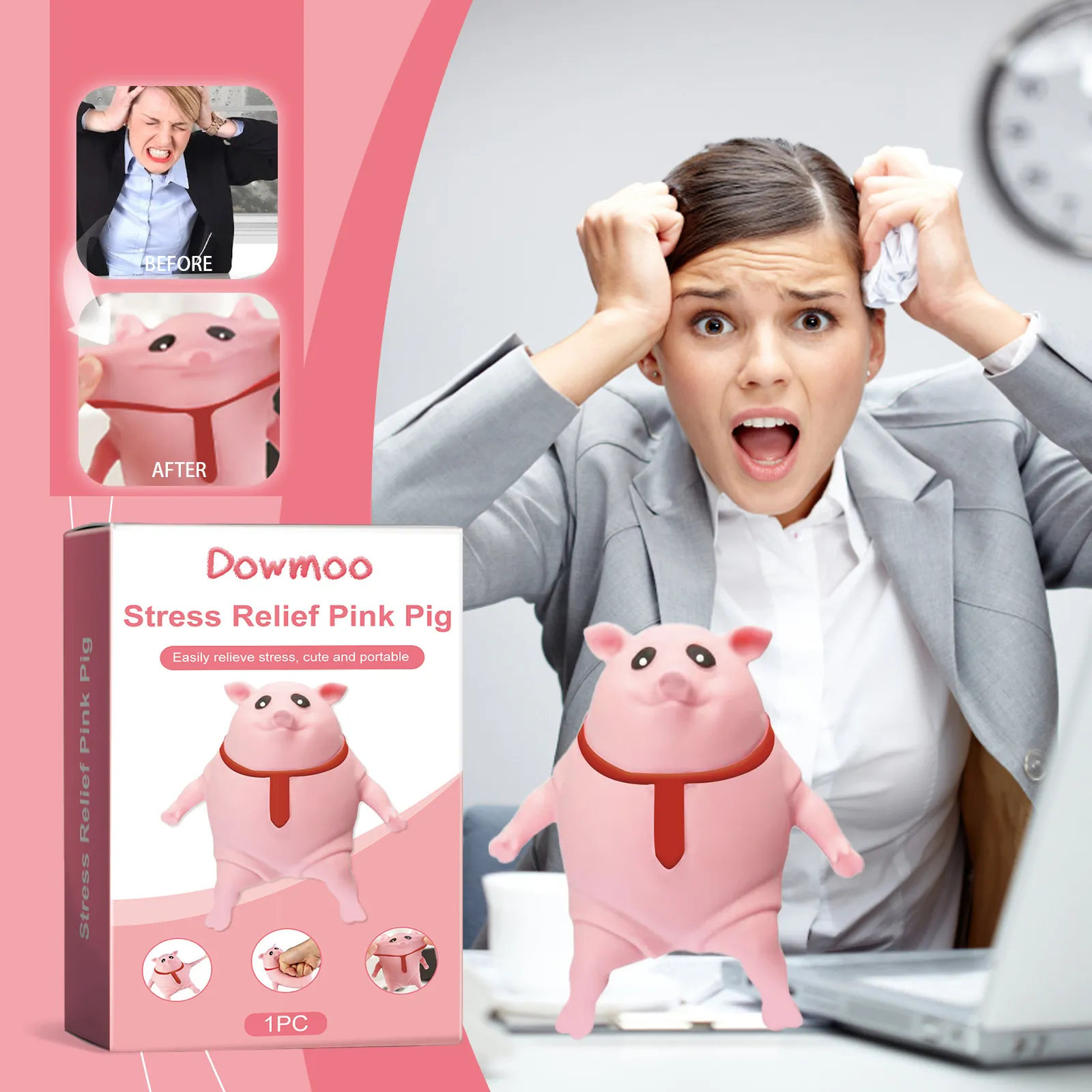 Juguete Aliviador de Estrés de Cerdo Rosa Lindo Dibujo Animado Animal Squishy Caucho Termoplástico Juguete de Descompresión Para Jóvenes Adultos