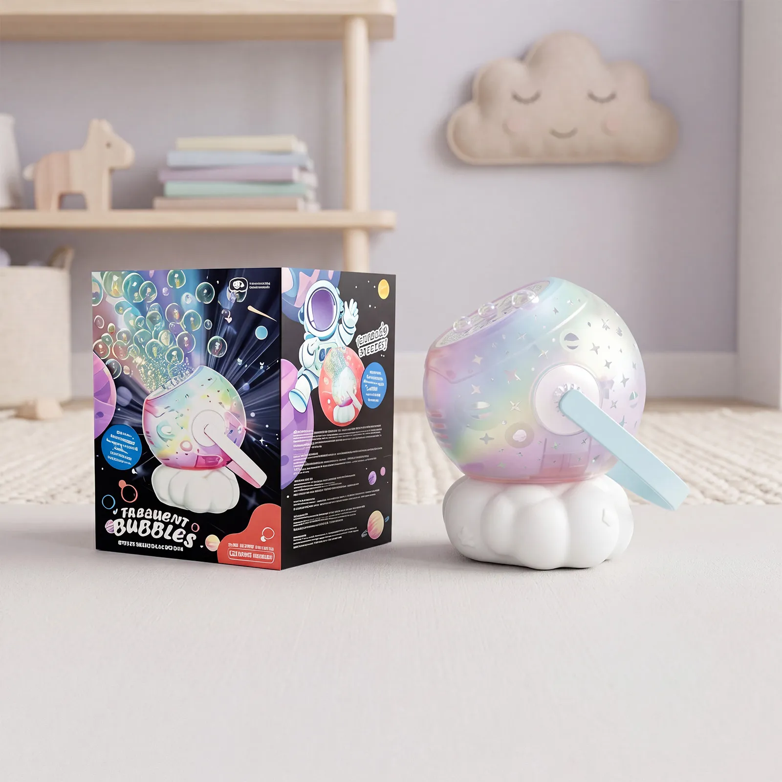 Galaxy Projection Bubble Machine Colorful Lights Astronaut Design Outdoor Interactive Toy