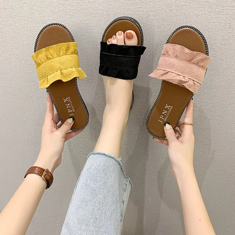 Women Casual Flat Sandals Summer Beach Open Toe Slippers Fashion Solid Color Slippers