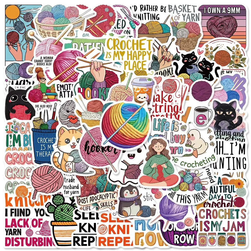 Cute Crochet Yarn Ball Stickers Waterproof Vinyl Decals For Laptop Luggage Scrapbook Craft Cute Cat Patterns