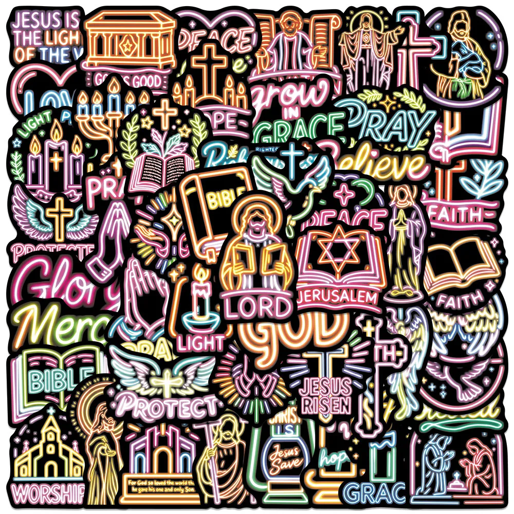 Autocollants de Graffiti Néon Religieux Chrétiens DécalcomANIES PVC Imperméables Pour Valise Casque Journal Décoration DIY Ordinateur Portable