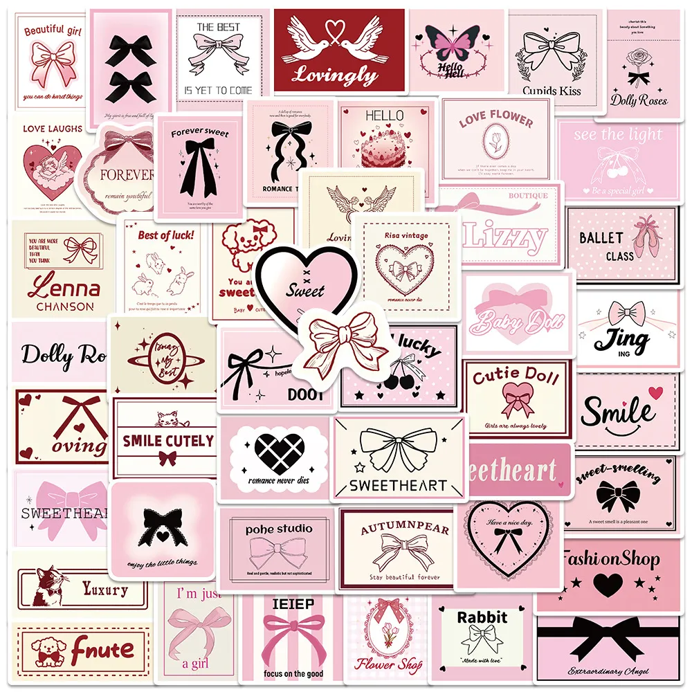 Roze Hart Strik Stickers Schattige Esthetische Kantoorartikelen Stickers Voor Dagboek Notitieboekje Fles